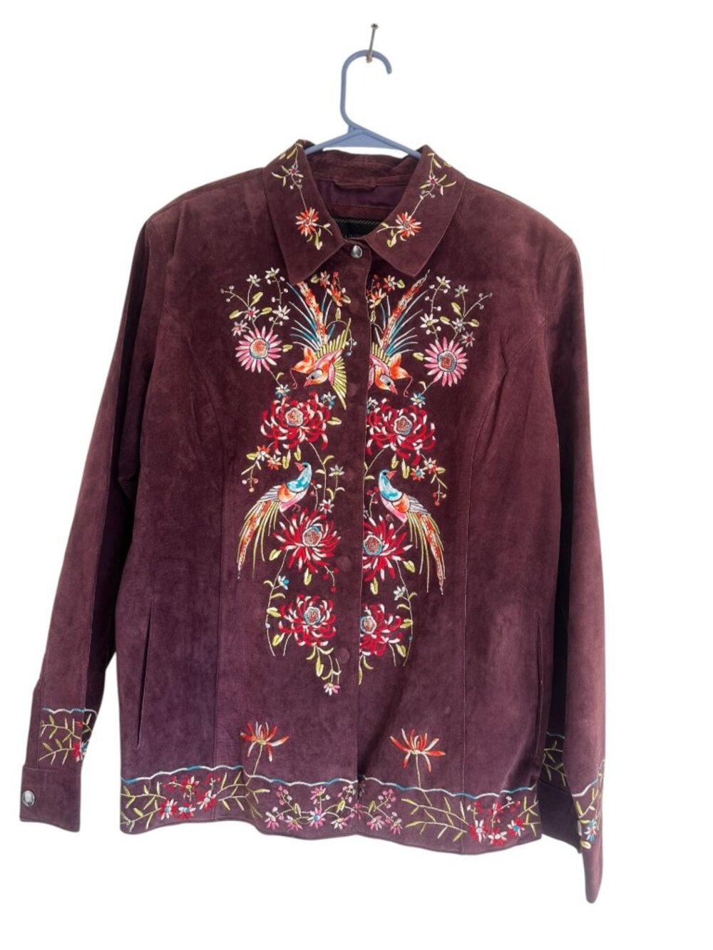 Avanti Real Suede Floral Embroidered Jacket Women XL Burgundy Western Boho Rodeo